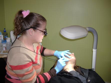 Sarah working on a client